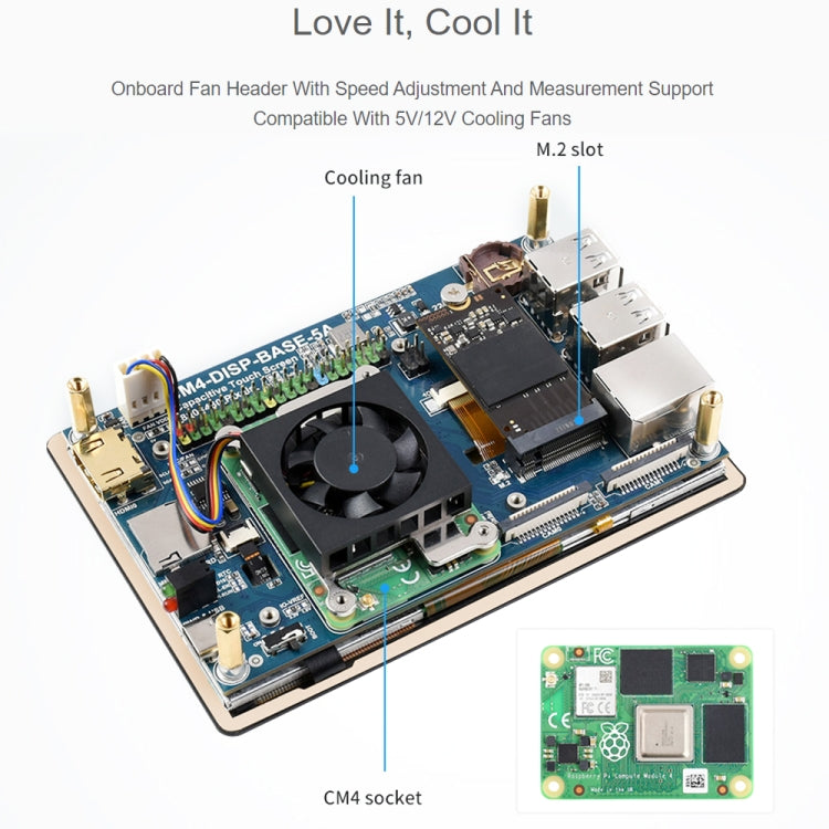 Espansione touch screen 5 pollici per Raspberry Pi CM4 con PoE