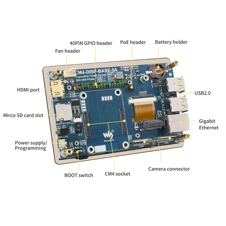 Espansione touch screen 5 pollici per Raspberry Pi CM4 con PoE
