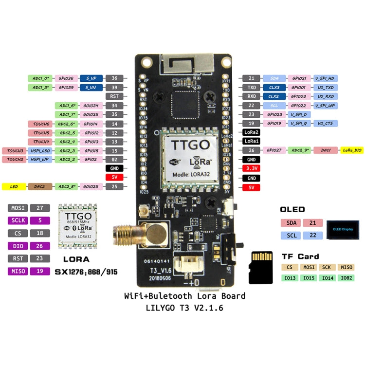 Modulo wireless TTGO LORA32 V2.1 ESP32 con OLED 0,96"