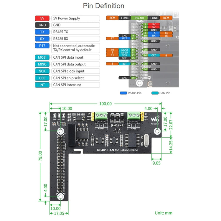 Scheda espansione CAN RS485 per Jetson Nano 3,3V