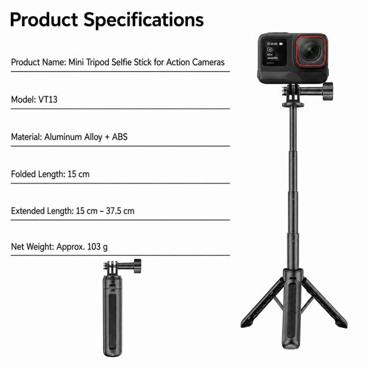 Mini treppiede VT-13, bastone per selfie portatile per GoPro e action camera., VT-13