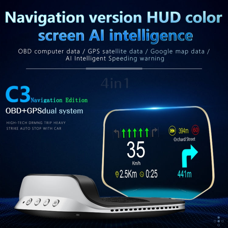 C3 Head-up Display HUD auto con OBD2 e GPS 5,1"