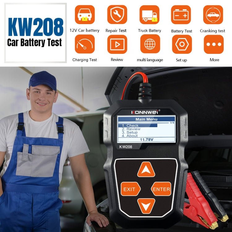 Tester batteria auto KONNWEI KW208 con schermo TFT