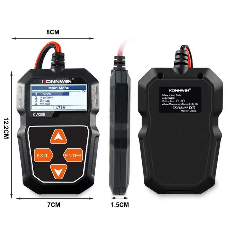 Tester batteria auto KONNWEI KW208 con schermo TFT