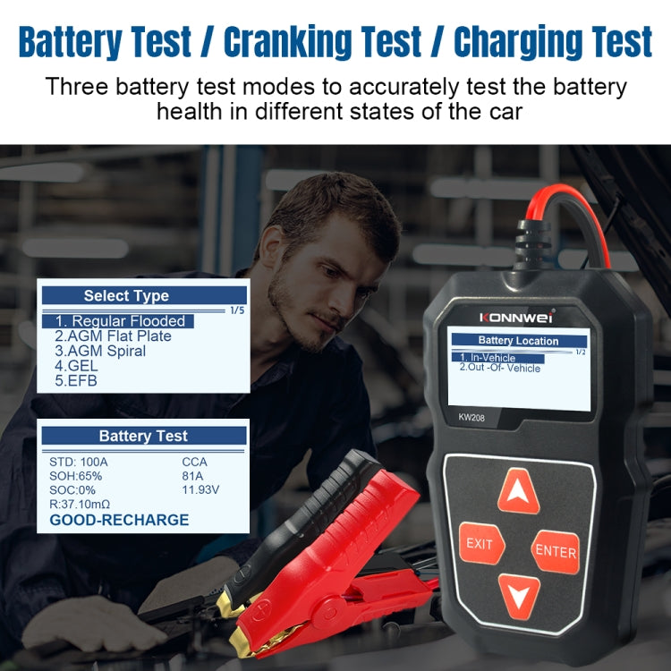 Tester batteria auto KONNWEI KW208 con schermo TFT