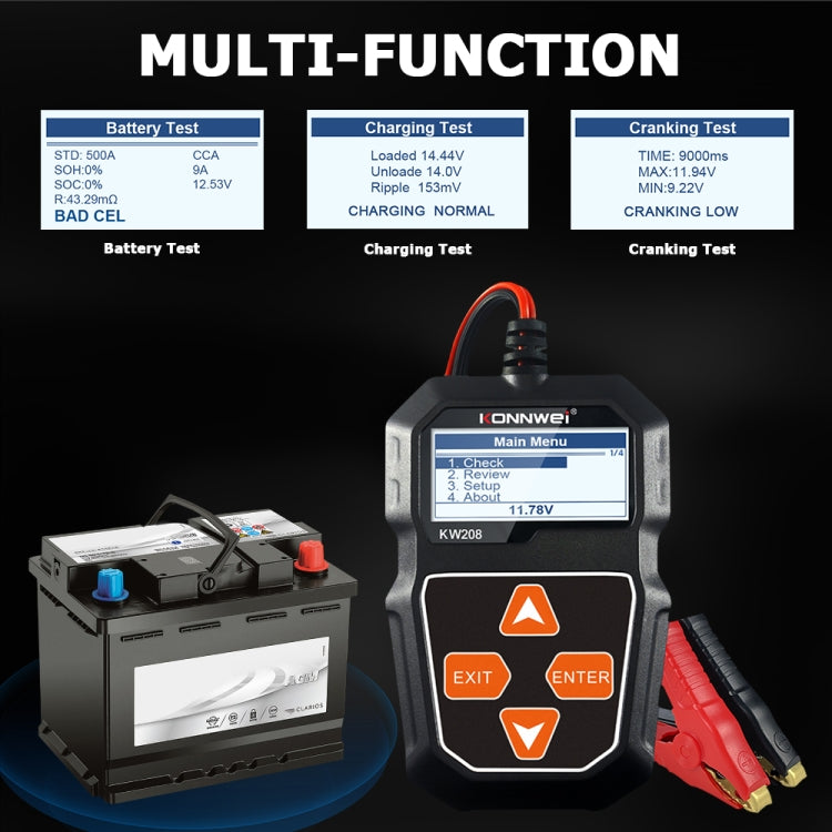 Tester batteria auto KONNWEI KW208 con schermo TFT
