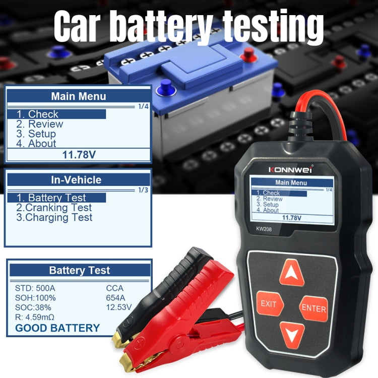 Tester batteria auto KONNWEI KW208 con schermo TFT