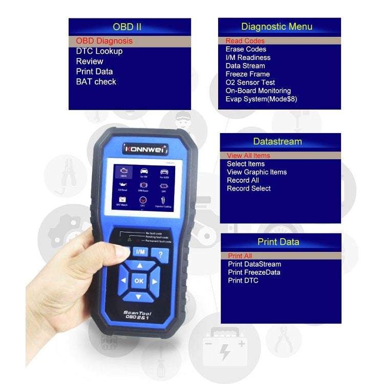 Tester batteria auto KONNWEI KW450 con schermo TFT 2,8"