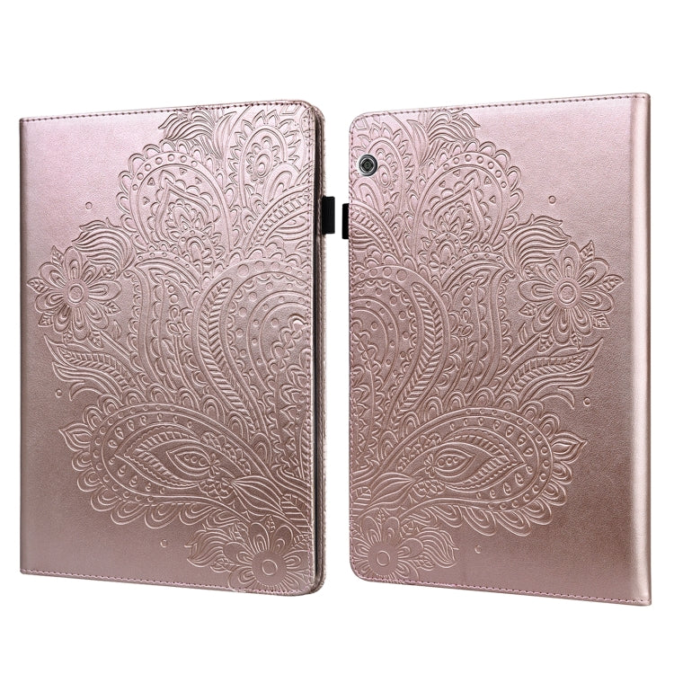 Custodia in pelle flip orizzontale con motivo in rilievo pavone TPU + PU con supporto e slot per carte e portafoglio e funzione sleep / wake-up, For Huawei MediaPad T5 10 inch