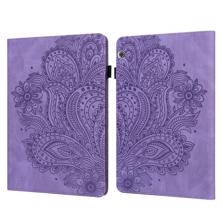 Custodia in pelle flip orizzontale con motivo in rilievo pavone TPU + PU con supporto e slot per carte e portafoglio e funzione sleep / wake-up, For Huawei MediaPad T5 10 inch