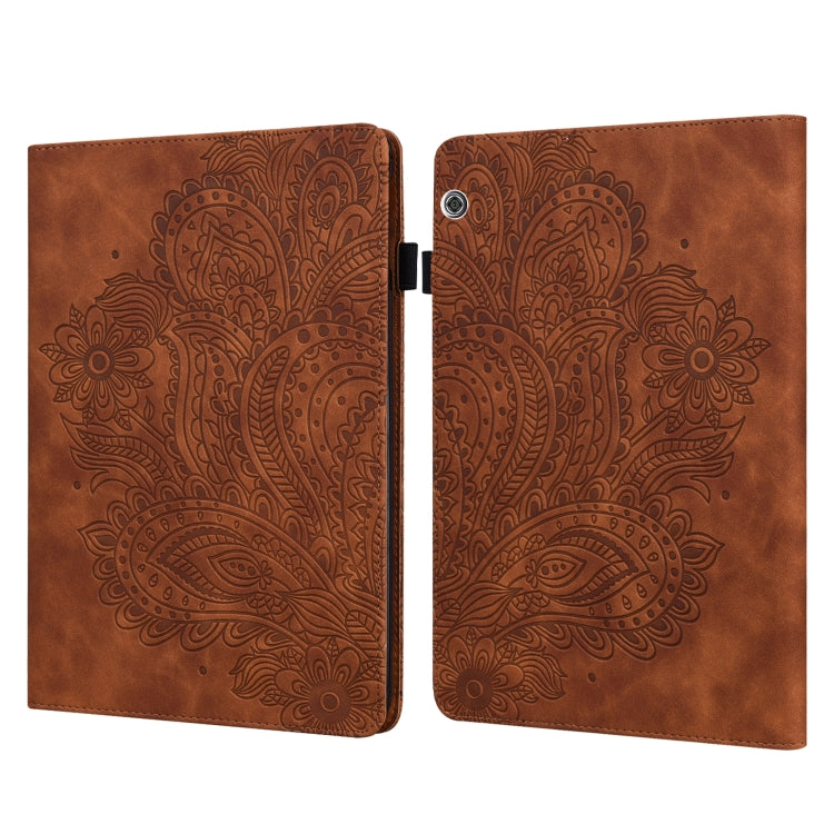 Custodia in pelle flip orizzontale con motivo in rilievo pavone TPU + PU con supporto e slot per carte e portafoglio e funzione sleep / wake-up, For Huawei MediaPad T5 10 inch
