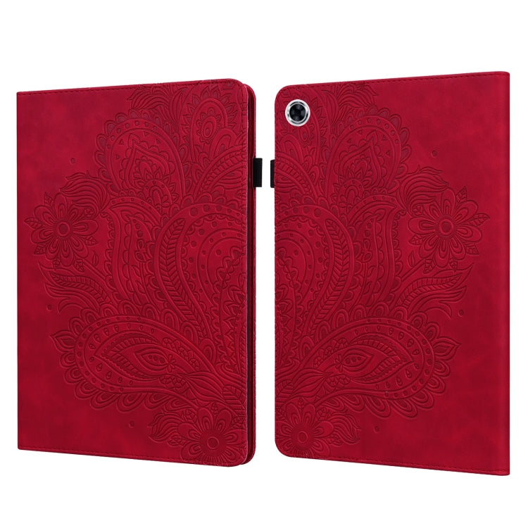 Custodia in pelle flip orizzontale con motivo in rilievo pavone TPU + PU con supporto e slot per carte e portafoglio e funzione sleep / wake-up, For Lenovo Tab M10 Plus TB-X606F
