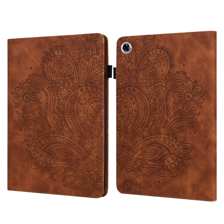 Custodia in pelle flip orizzontale con motivo in rilievo pavone TPU + PU con supporto e slot per carte e portafoglio e funzione sleep / wake-up, For Lenovo Tab M10 Plus TB-X606F