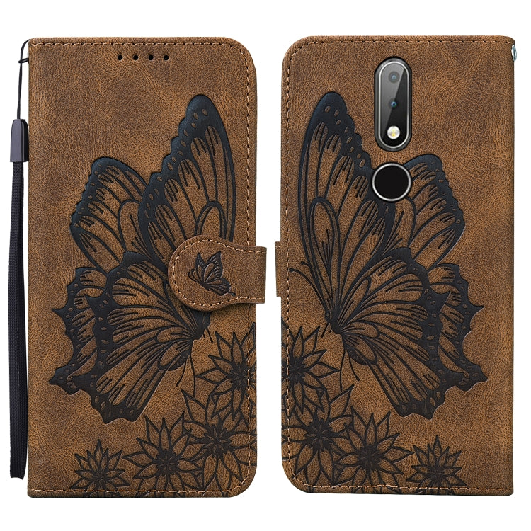Custodia in pelle a vibrazione orizzontale con goffratura farfalle effetto pelle retrò con supporto, slot per carte e portafoglio, For Nokia 2.4, For Nokia 3.4