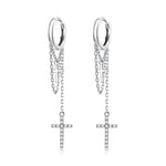 Orecchini donna croce lunga in argento 925 con zirconi