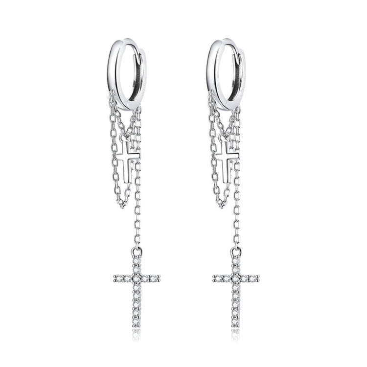 Orecchini donna croce lunga in argento 925 con zirconi