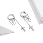 Orecchini donna croce lunga in argento 925 con zirconi