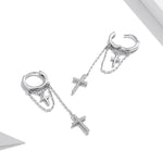 Orecchini donna croce lunga in argento 925 con zirconi