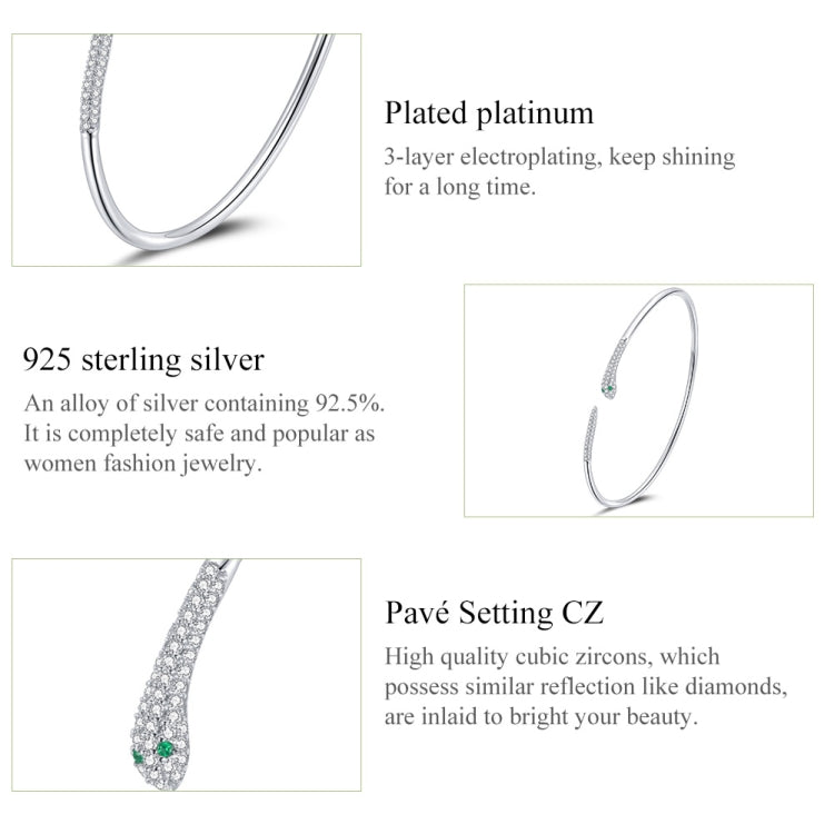 Braccialetto serpente aperto in argento sterling S925