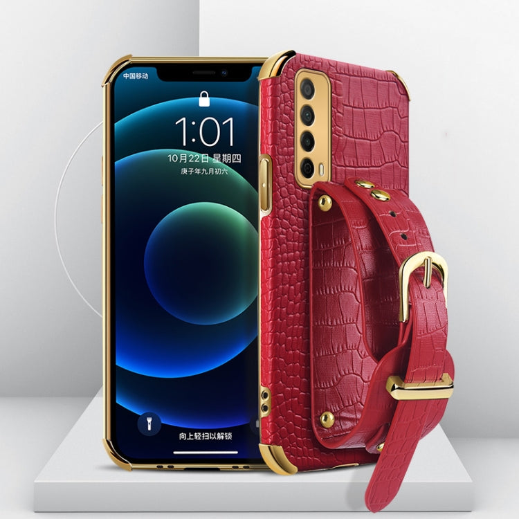 Custodia in pelle con motivo coccodrillo in TPU elettrolitico con cinturino da polso, For Huawei Enjoy 20, For Huawei Enjoy 20 SE, For Huawei Enjoy 20 Plus