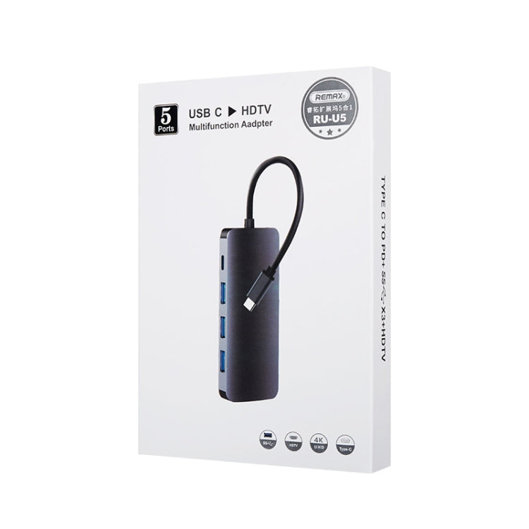 Remax RU-U5 Docking Station USB-C 5 in 1 in alluminio