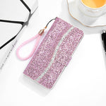 Custodia portafoglio in pelle glitterata per Samsung Galaxy A22