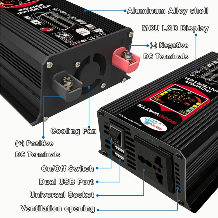 Inverter auto 12V a 220V 6000W con display LCD e doppia USB