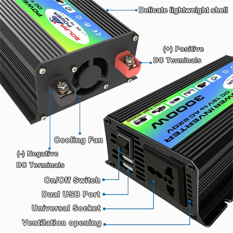 Inverter auto 12V a 220V 3000W con doppia USB