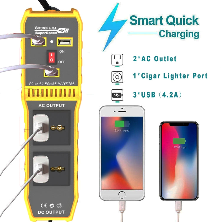Convertitore di potenza auto 12V a 220V 300W con 3 USB
