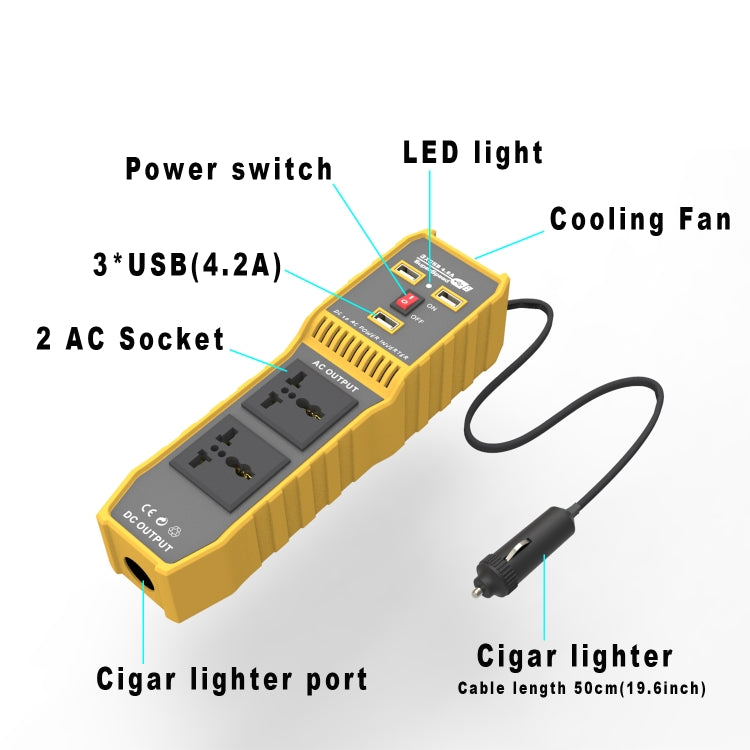 Convertitore di potenza auto 12V a 220V 300W con 3 USB