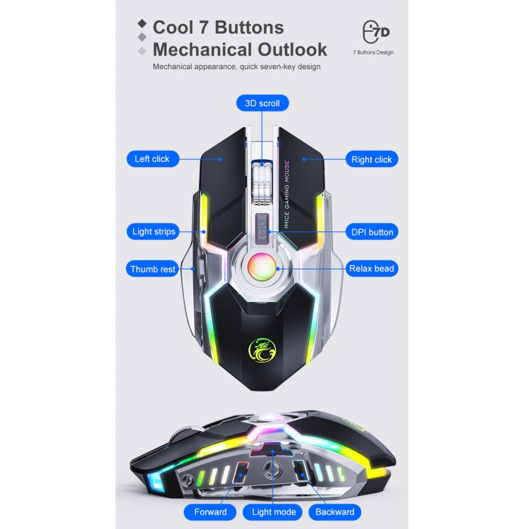 Mouse wireless iMICE G7 Streamer RGB silenzioso ricaricabile