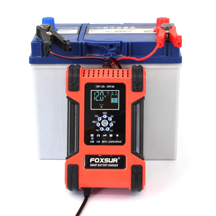 FOXSUR Caricabatteria 12A 12V/24V a 7 stadi per batterie al piomb