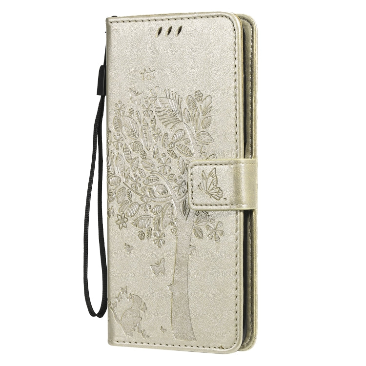 Custodia in pelle sintetica a vibrazione orizzontale con motivo ad albero e gatto con supporto e fessure per carte, portafoglio e cordino, For Nokia G10, For Nokia X20