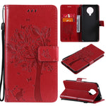 Custodia in pelle sintetica a vibrazione orizzontale con motivo ad albero e gatto con supporto e fessure per carte, portafoglio e cordino, For Nokia G10, For Nokia X20