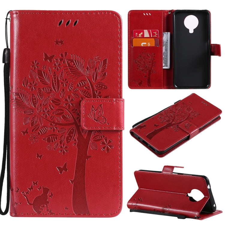 Custodia in pelle sintetica a vibrazione orizzontale con motivo ad albero e gatto con supporto e fessure per carte, portafoglio e cordino, For Nokia G10, For Nokia X20