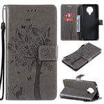 Custodia in pelle sintetica a vibrazione orizzontale con motivo ad albero e gatto con supporto e fessure per carte, portafoglio e cordino, For Nokia G10, For Nokia X20