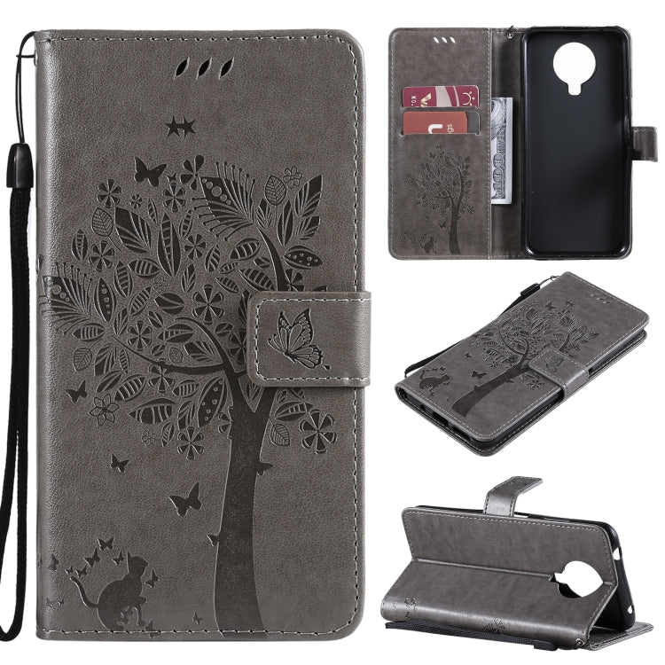 Custodia in pelle sintetica a vibrazione orizzontale con motivo ad albero e gatto con supporto e fessure per carte, portafoglio e cordino, For Nokia G10, For Nokia X20