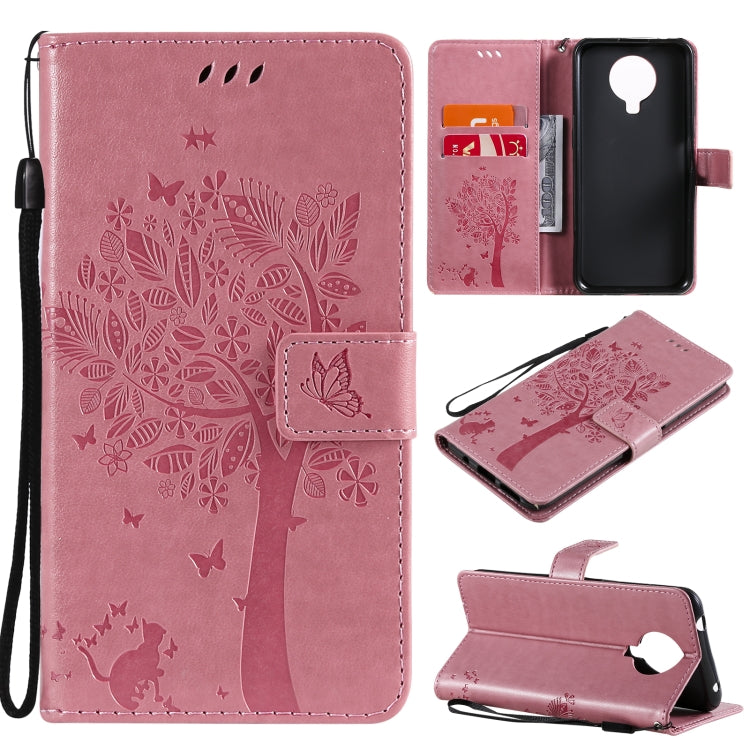 Custodia in pelle sintetica a vibrazione orizzontale con motivo ad albero e gatto con supporto e fessure per carte, portafoglio e cordino, For Nokia G10, For Nokia X20