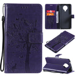 Custodia in pelle sintetica a vibrazione orizzontale con motivo ad albero e gatto con supporto e fessure per carte, portafoglio e cordino, For Nokia G10, For Nokia X20