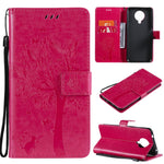 Custodia in pelle sintetica a vibrazione orizzontale con motivo ad albero e gatto con supporto e fessure per carte, portafoglio e cordino, For Nokia G10, For Nokia X20