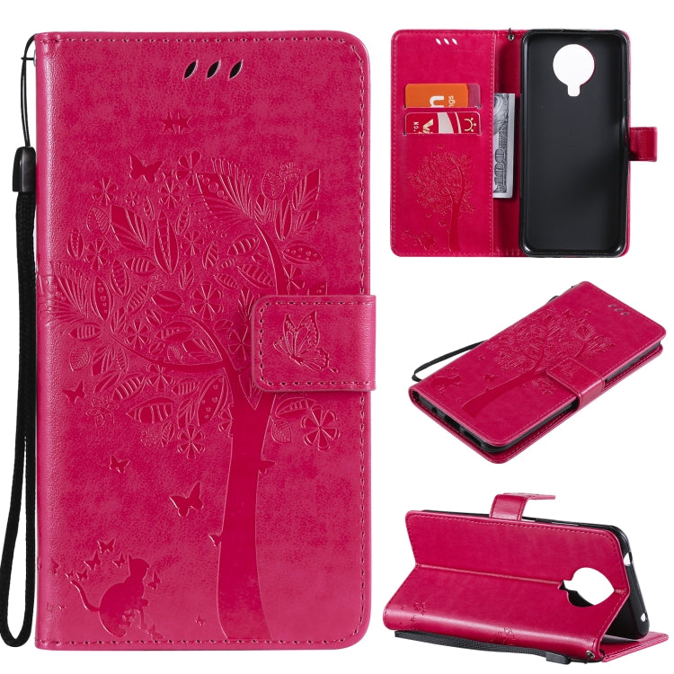 Custodia in pelle sintetica a vibrazione orizzontale con motivo ad albero e gatto con supporto e fessure per carte, portafoglio e cordino, For Nokia G10, For Nokia X20