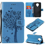 Custodia in pelle sintetica a vibrazione orizzontale con motivo ad albero e gatto con supporto e fessure per carte, portafoglio e cordino, For Nokia G10, For Nokia X20