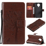 Custodia in pelle sintetica a vibrazione orizzontale con motivo ad albero e gatto con supporto e fessure per carte, portafoglio e cordino, For Nokia G10, For Nokia X20