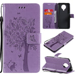 Custodia in pelle sintetica a vibrazione orizzontale con motivo ad albero e gatto con supporto e fessure per carte, portafoglio e cordino, For Nokia G10, For Nokia X20