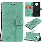 Custodia in pelle sintetica a vibrazione orizzontale con motivo ad albero e gatto con supporto e fessure per carte, portafoglio e cordino, For Nokia G10, For Nokia X20