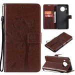 Custodia in pelle sintetica a vibrazione orizzontale con motivo ad albero e gatto con supporto e fessure per carte, portafoglio e cordino, For Nokia G10, For Nokia X20