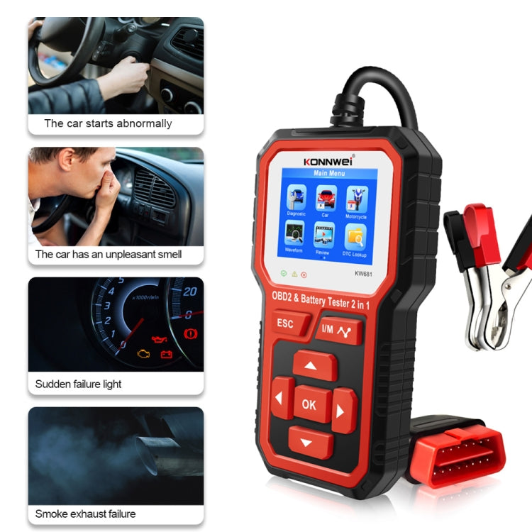 KONNWEI KW681 Diagnosi Auto OBD con Tester Batteria 6-12V