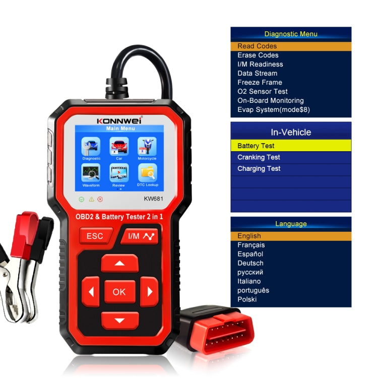 KONNWEI KW681 Diagnosi Auto OBD con Tester Batteria 6-12V