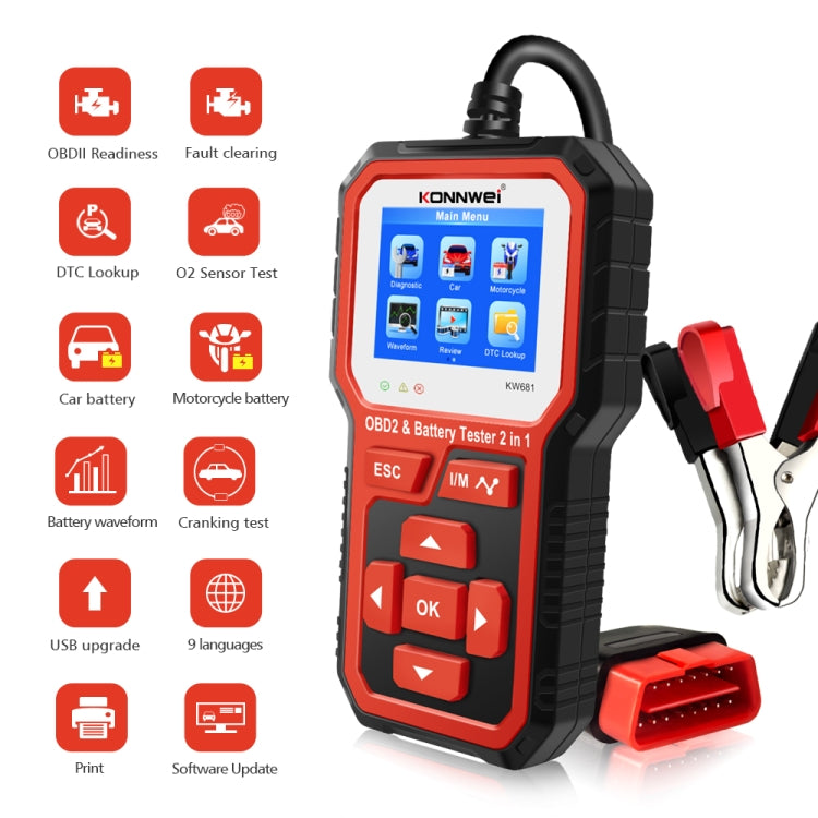 KONNWEI KW681 Diagnosi Auto OBD con Tester Batteria 6-12V