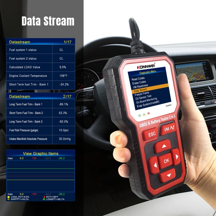 KONNWEI KW681 Diagnosi Auto OBD con Tester Batteria 6-12V